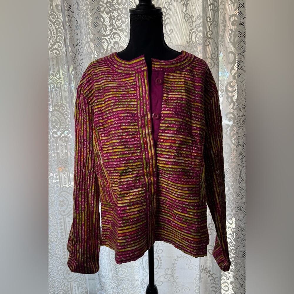 Chico’s NWT Sz XL Sugarberry Pink Jacket Anna Belle Button Front Ribbed Pleated